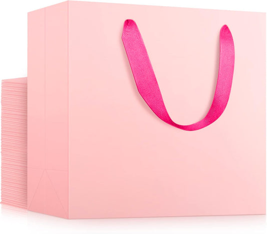 EUSOAR Small Pink Gifts Wrap Bags, 30 Pack 8.6x3.9x7 inches Shopping Bags with Handles Bulk, Party Favor Wrapping Bags for Wedding, Craft Grocery, Boutique, Retail, Business