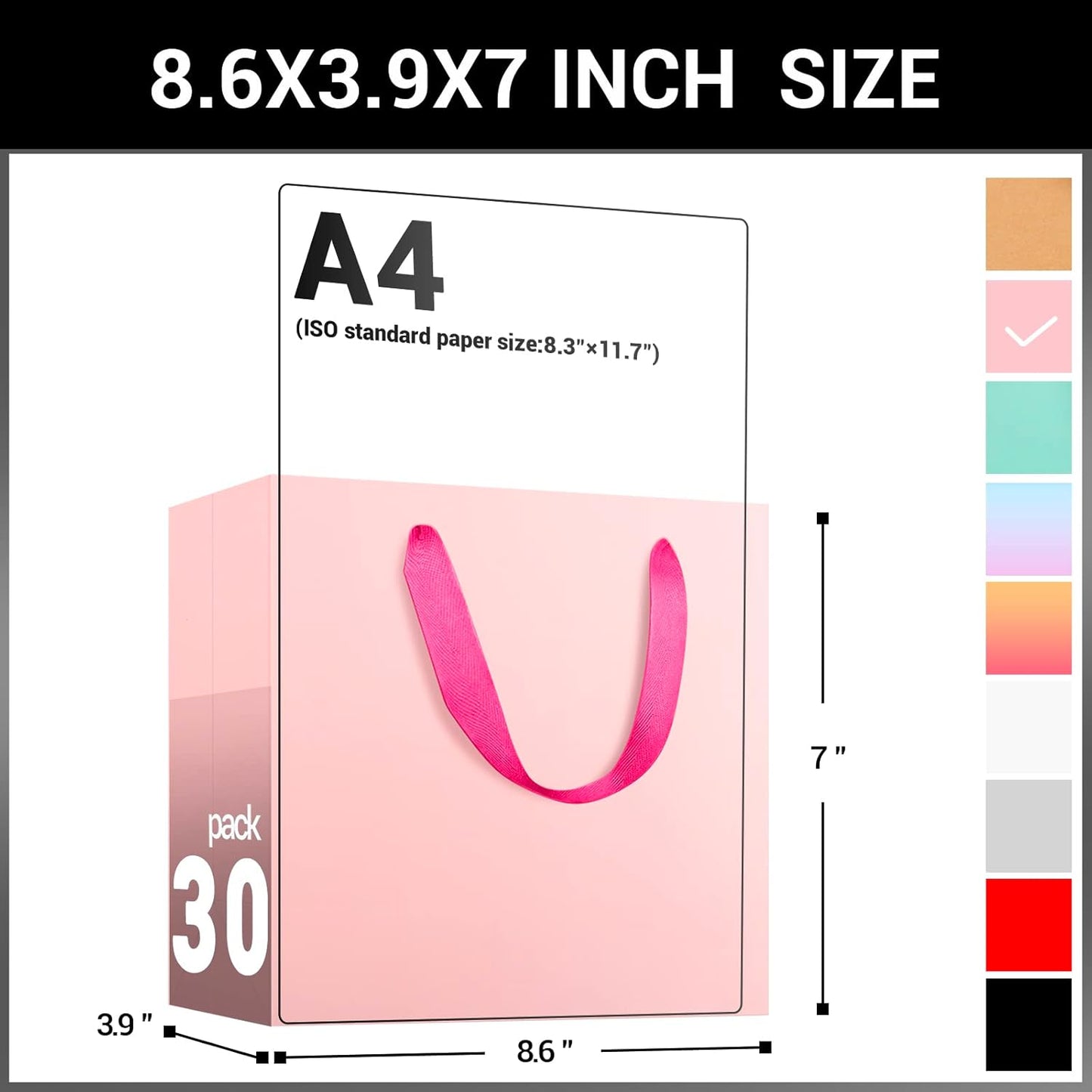 EUSOAR Small Pink Gifts Wrap Bags, 30 Pack 8.6x3.9x7 inches Shopping Bags with Handles Bulk, Party Favor Wrapping Bags for Wedding, Craft Grocery, Boutique, Retail, Business