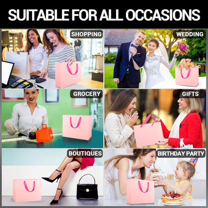 EUSOAR Small Pink Gifts Wrap Bags, 30 Pack 8.6x3.9x7 inches Shopping Bags with Handles Bulk, Party Favor Wrapping Bags for Wedding, Craft Grocery, Boutique, Retail, Business