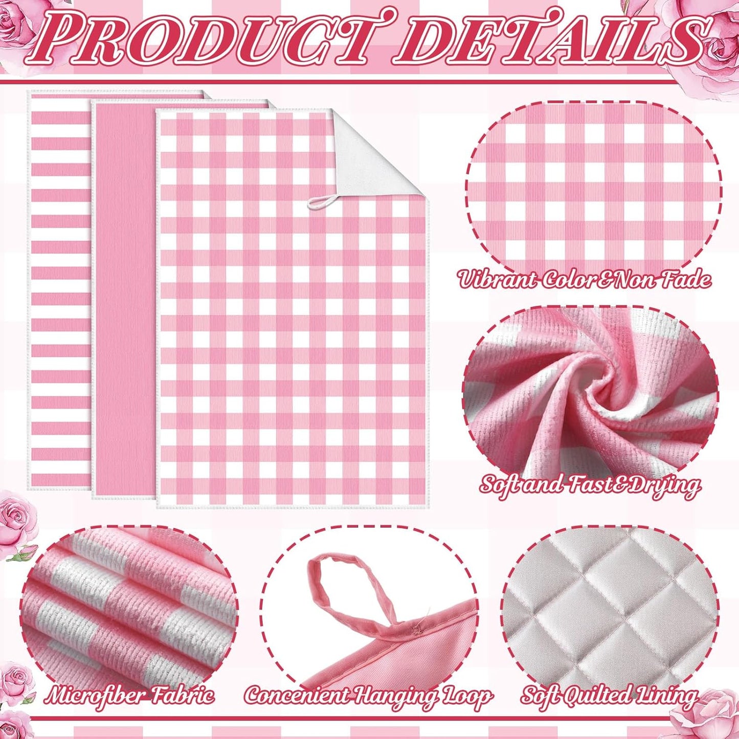 18Pcs Kitchen Decor Accessories Set Oven Mitts Pot Holders Kitchen Towels Dishcloths Oven Gloves Dish Towels Heatproof Potholders Striped Gingham Plaid for Baking Cooking(Rose Pink)