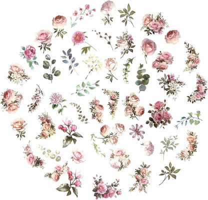 100 Pcs Pink Flower Stickers for Scrapbooking Junk Journal Notebook Diary Planner Letter Card Making Collage Envelope Water Bottle Phone Case Craft Decoration (Pink)