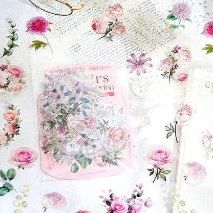 100 Pcs Pink Flower Stickers for Scrapbooking Junk Journal Notebook Diary Planner Letter Card Making Collage Envelope Water Bottle Phone Case Craft Decoration (Pink)
