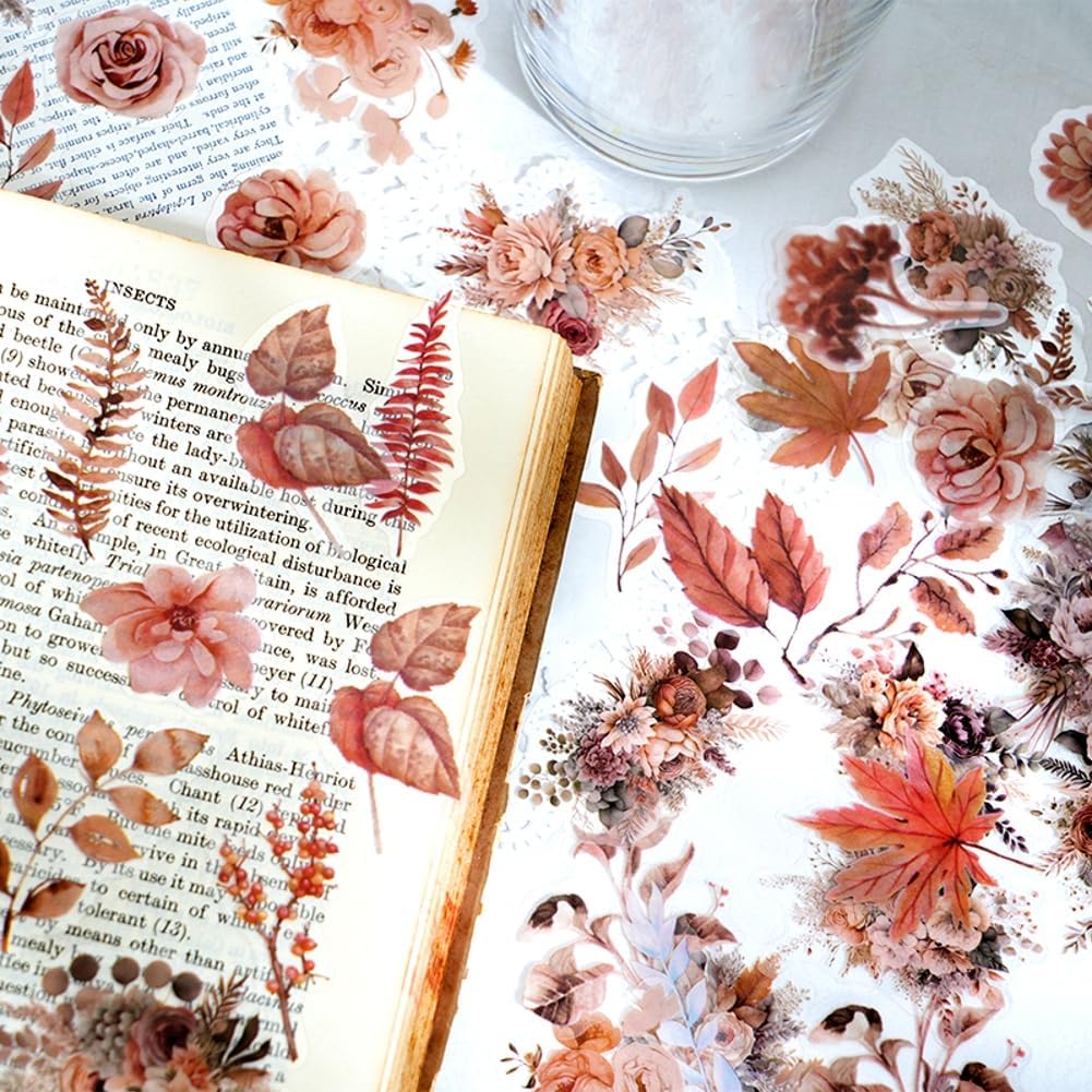 100 Pcs Pink Flower Stickers for Scrapbooking Junk Journal Notebook Diary Planner Letter Card Making Collage Envelope Water Bottle Phone Case Craft Decoration (Pink)