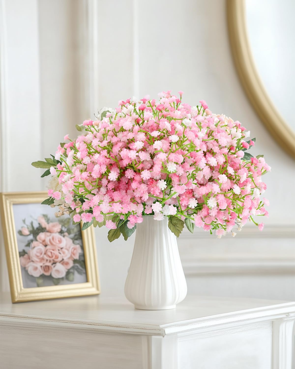 Babys Breath Artificial Flowers, 24Pcs Fake Baby Breath Flowers Artificial Bulk Faux Gypsophila Real Touch Flowers for Wedding DIY Bouquet Arrangement Party Home Garden Spring Decor, Pink