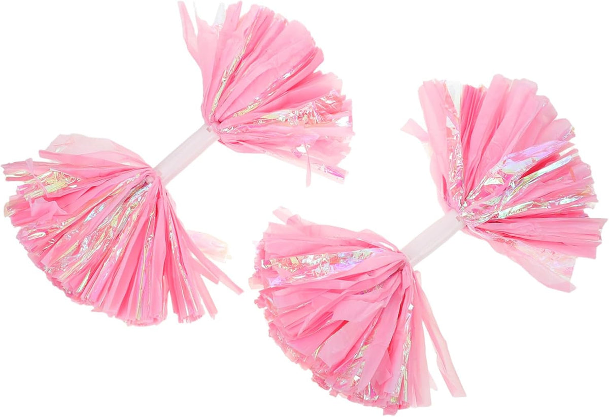 2pcs Cheerleader Pom Poms with Large Handle 6-inch Rainbow Matte Pink Sports Team Spirit Accessories for Dance Performances and Cheering