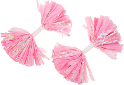 2pcs Cheerleader Pom Poms with Large Handle 6-inch Rainbow Matte Pink Sports Team Spirit Accessories for Dance Performances and Cheering
