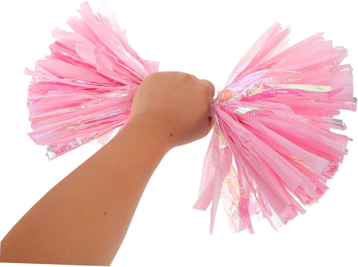 2pcs Cheerleader Pom Poms with Large Handle 6-inch Rainbow Matte Pink Sports Team Spirit Accessories for Dance Performances and Cheering