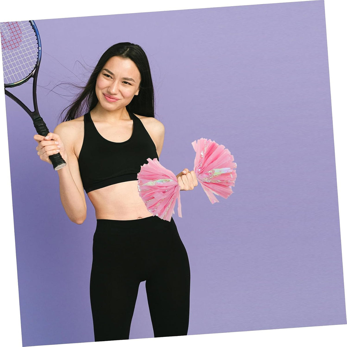 2pcs Cheerleader Pom Poms with Large Handle 6-inch Rainbow Matte Pink Sports Team Spirit Accessories for Dance Performances and Cheering