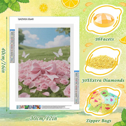 Pink Bow Floral 5D Diamond Painting Kit for Adults DIY Diamond Art Kits with Drill Tools Full Round Drill Gem Painting for Home Wall Decor, Beginner Friendly Craft Set Gift 12x16 inch