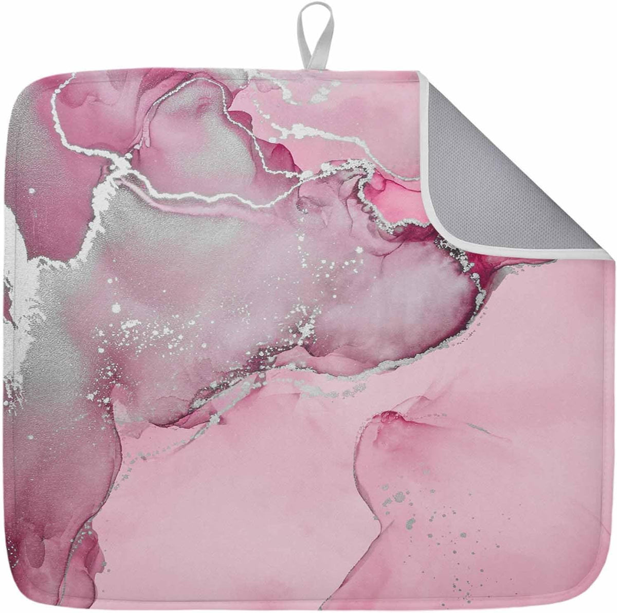 Dish Drying Mat Pink Marble Kitchen Counter Drying Pad for Dishes Glasses Cups and Cookware Abstract Waves Cloud Absorbent Dish Drying Mat Machine Washable Kitchen Accessories 16" x 18"