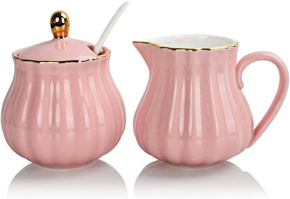Sweejar Sugar and Creamer Set of 3,Pitcher,Sugar Bowl with lid and Spoon
