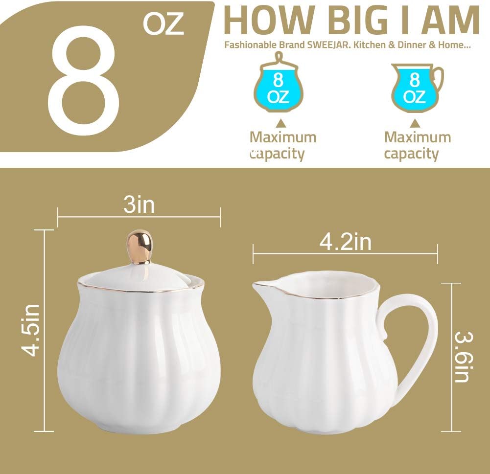 Sweejar Sugar and Creamer Set of 3,Pitcher,Sugar Bowl with lid and Spoon