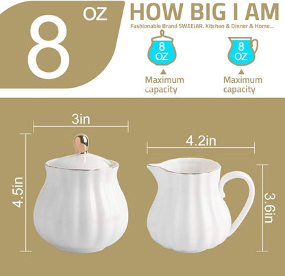 Sweejar Sugar and Creamer Set of 3,Pitcher,Sugar Bowl with lid and Spoon