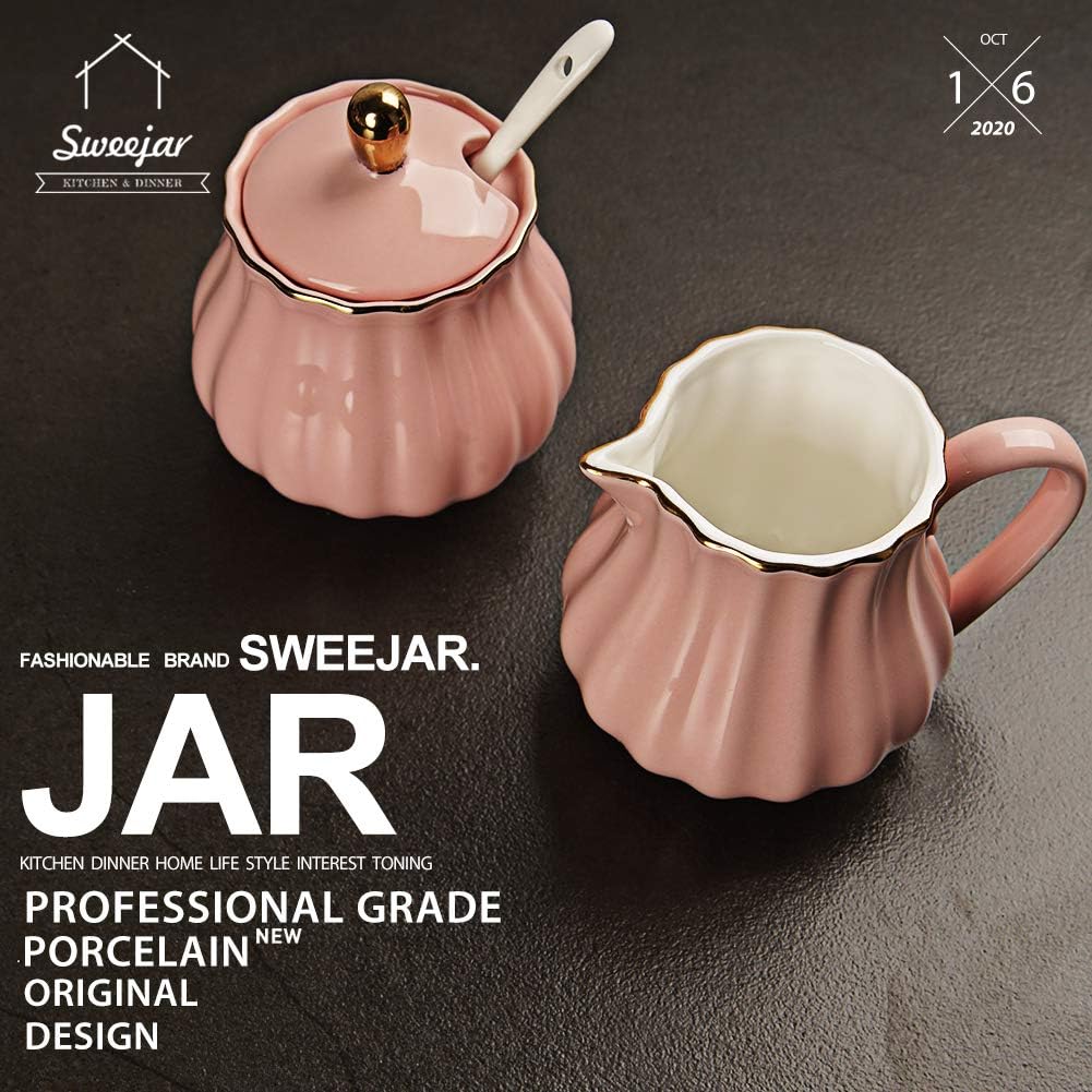 Sweejar Sugar and Creamer Set of 3,Pitcher,Sugar Bowl with lid and Spoon