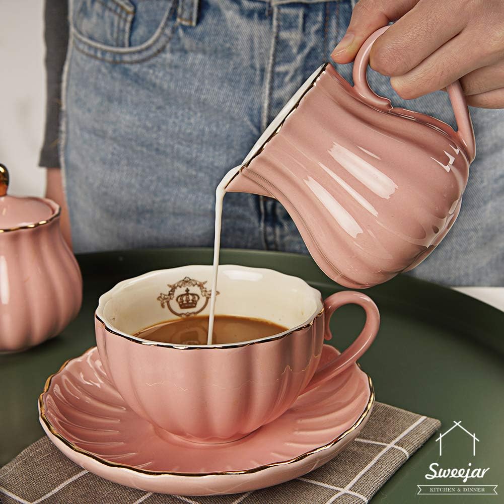 Sweejar Sugar and Creamer Set of 3,Pitcher,Sugar Bowl with lid and Spoon
