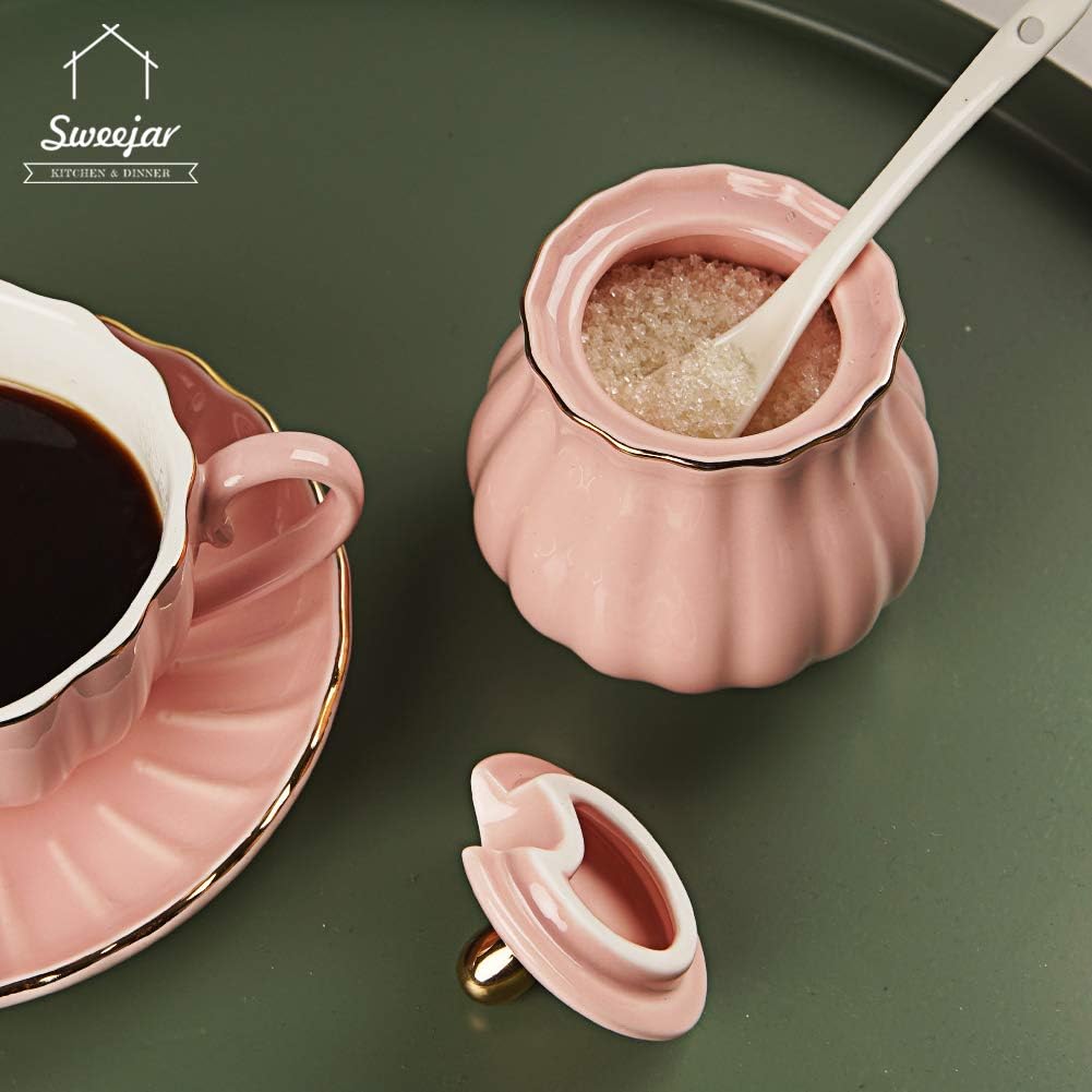 Sweejar Sugar and Creamer Set of 3,Pitcher,Sugar Bowl with lid and Spoon