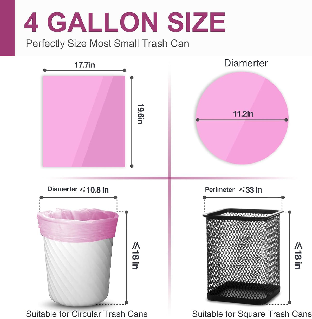 Small Trash Bags Bathroom, 4 Gallon Garbage Bags, 80 Count