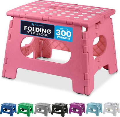 Folding Step Stool 9 Inch, Pink, Non-Slip Holds 300 lbs