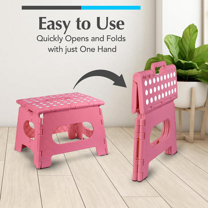 Folding Step Stool 9 Inch, Pink, Non-Slip Holds 300 lbs