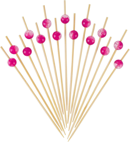 Fuchsia Pink Crackle Pearl Cocktail Picks, Fancy Toothpicks