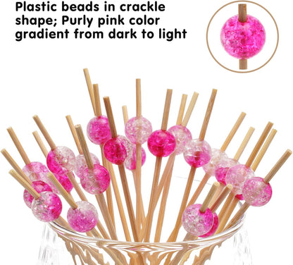 Fuchsia Pink Crackle Pearl Cocktail Picks, Fancy Toothpicks