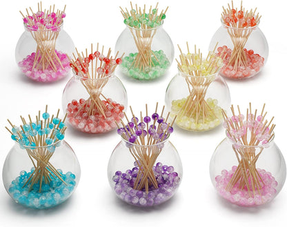 Fuchsia Pink Crackle Pearl Cocktail Picks, Fancy Toothpicks