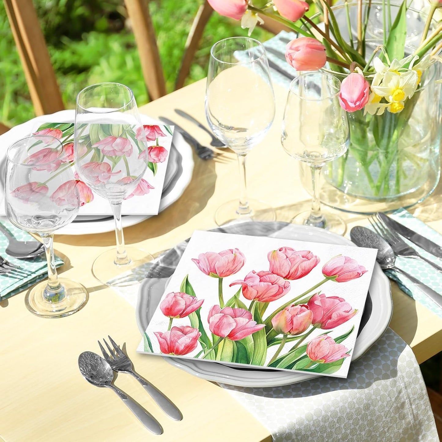 FYSUIMU 80Pcs Spring Pink Floral Paper Napkins Tulip Flower Disposable Napkins Watercolor Floral Luncheon Dinner Hand Napkin for Wedding Baby Shower Birthday Party Supplies, 6.5 x 6.5 Inch