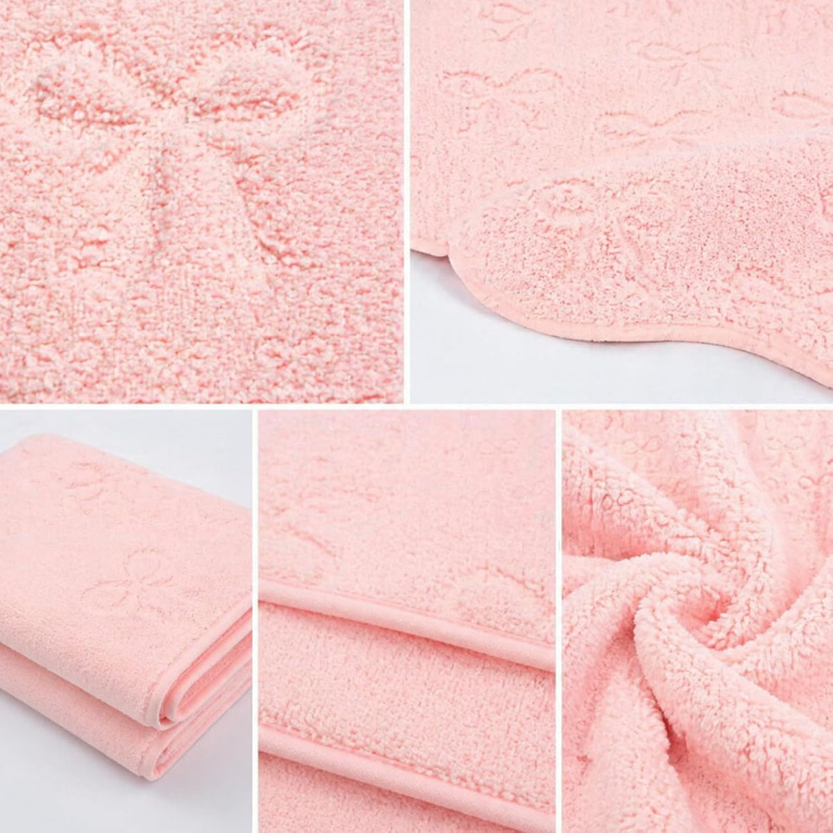 4Pcs 3D Pink Bow Bathroom Rug Set Soft Absorbent Jacquard Bath Towel Hand Towels Non-Slip Bath Mat for Coquette Home Hotel Shower Accessories Decor