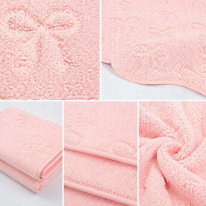 4Pcs 3D Pink Bow Bathroom Rug Set Soft Absorbent Jacquard Bath Towel Hand Towels Non-Slip Bath Mat for Coquette Home Hotel Shower Accessories Decor