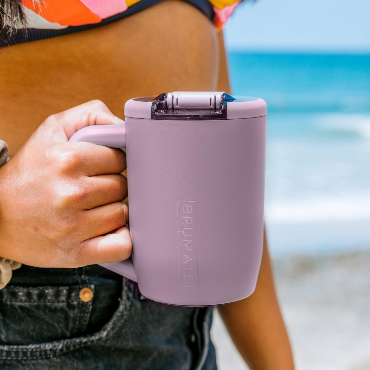 Müv - 15oz 100% Leak Proof Insulated Coffee Mug with Handle & Lid - Stainless Steel Coffee Travel Mug - Double Walled Coffee Cup (Neon Pink)