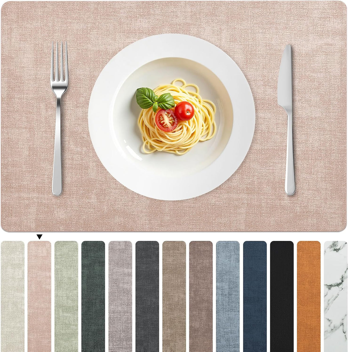 Faux Leather PU Placemats Set of 6 (Pink,11.8" x 17")