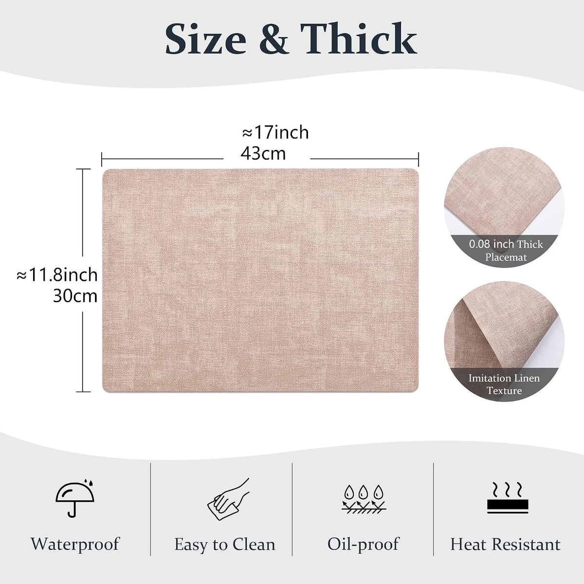 Faux Leather PU Placemats Set of 6 (Pink,11.8" x 17")