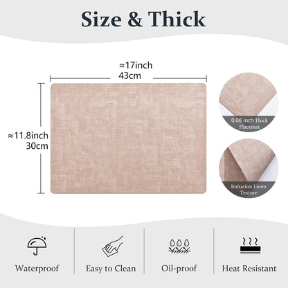 Faux Leather PU Placemats Set of 6 (Pink,11.8" x 17")