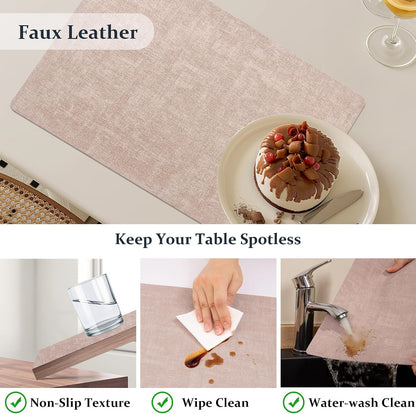 Faux Leather PU Placemats Set of 6 (Pink,11.8" x 17")