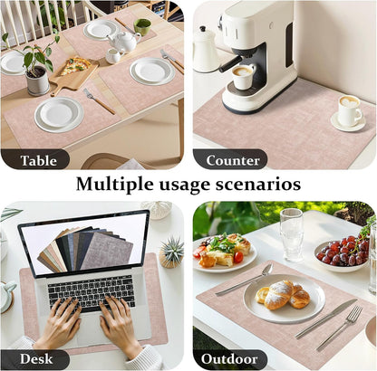 Faux Leather PU Placemats Set of 6 (Pink,11.8" x 17")