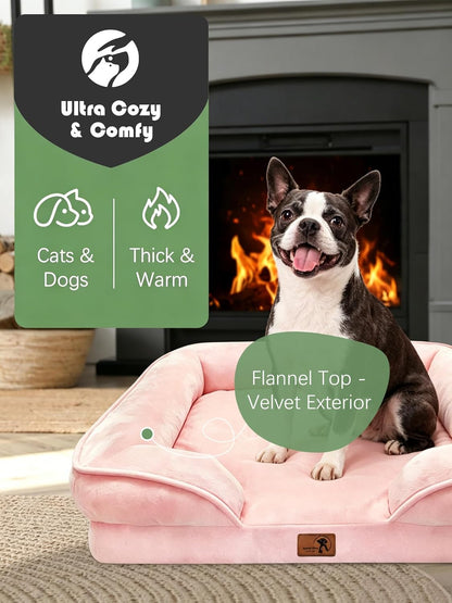 Orthopedic Dog Bed with Sides - Sofa Beds for Small Dogs, Supportive Foam Pet Couch Bed with Washable Removable Cover, Waterproof Lining and Non-Slip Bottom, Pink - S