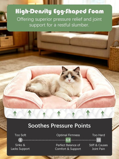 Orthopedic Dog Bed with Sides - Sofa Beds for Small Dogs, Supportive Foam Pet Couch Bed with Washable Removable Cover, Waterproof Lining and Non-Slip Bottom, Pink - S