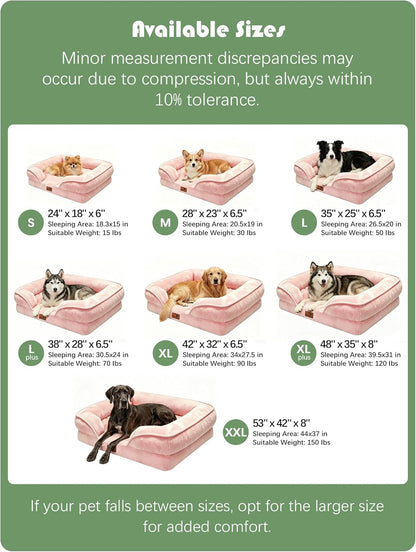 Orthopedic Dog Bed with Sides - Sofa Beds for Small Dogs, Supportive Foam Pet Couch Bed with Washable Removable Cover, Waterproof Lining and Non-Slip Bottom, Pink - S