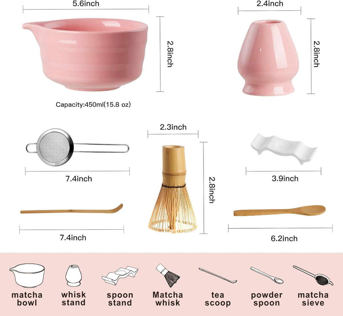 Matcha Whisk Set, 7 Pcs Matcha Kit for Matcha Tea Ceremony