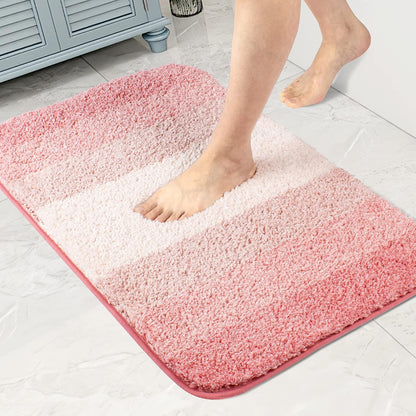 Bathroom Rug Non Slip Bath Mat (16 x 24, Ombre Pink) Water Absorbent Soft Microfiber Shaggy Mat Machine Washable Thick Plush Rug for Shower