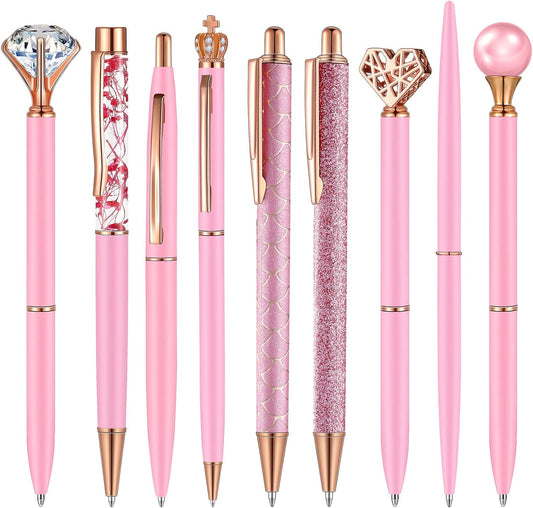Janmini 9pcs Fancy Ballpoint Pens Glitter Journaling, Pink