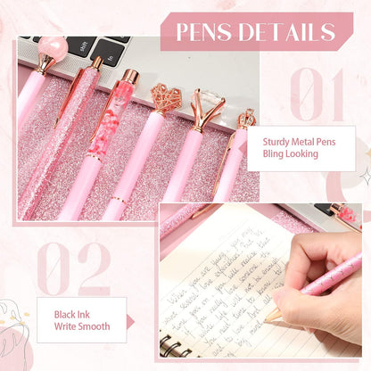 Janmini 9pcs Fancy Ballpoint Pens Glitter Journaling, Pink