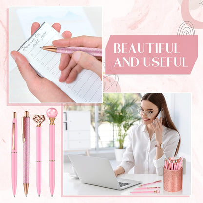 Janmini 9pcs Fancy Ballpoint Pens Glitter Journaling, Pink