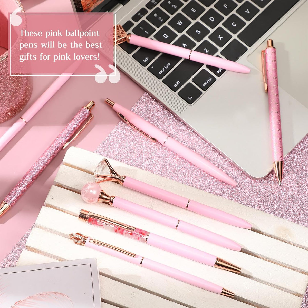 Janmini 9pcs Fancy Ballpoint Pens Glitter Journaling, Pink
