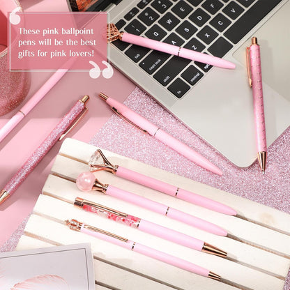 Janmini 9pcs Fancy Ballpoint Pens Glitter Journaling, Pink