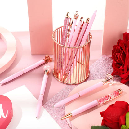 Janmini 9pcs Fancy Ballpoint Pens Glitter Journaling, Pink