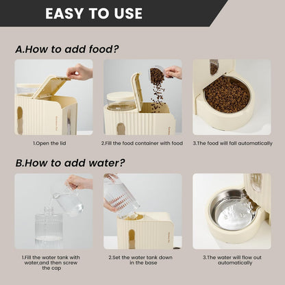 Gardner Pet Gravity Automatic 2-in-1 Pet Feeder, 0.8 Gallons*2 Cat Feeder and Water Dispenser Set, 100% BPA-Free Feeder and Stainless Steel Water Dispenser for Dogs, Cats, Rabbits, Puppies (Beige)