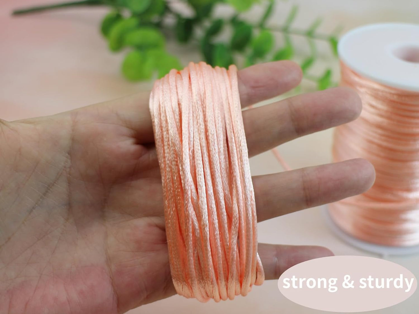 Peach Satin Cord 2.5mm Nylon String 300 feet Satin Rattail Silk Cord for Jewelry Making-Braided Bracelets-Necklace-Macrame Craft-Keychains Lanyards-Drawn String Bags