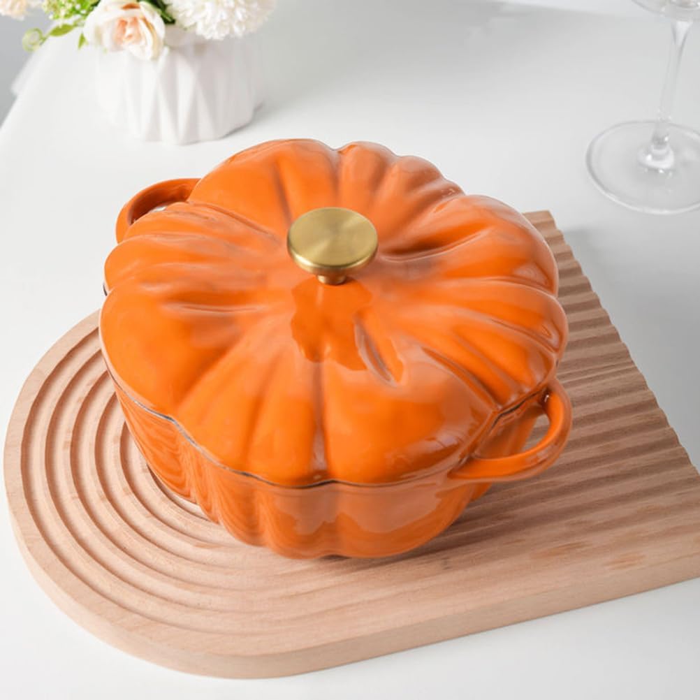 Pumpkin Shaped Dutch Oven Pot, Enameled Cast Iron Dutch Oven with Lid Non-Stick Stew Pot Crock Pots Stockpot for Soup Porridge Stew Gift, Halloween Decor Oven & Stove Safe,Pink