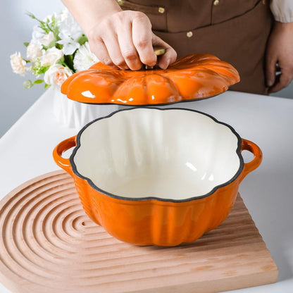 Pumpkin Shaped Dutch Oven Pot, Enameled Cast Iron Dutch Oven with Lid Non-Stick Stew Pot Crock Pots Stockpot for Soup Porridge Stew Gift, Halloween Decor Oven & Stove Safe,Pink